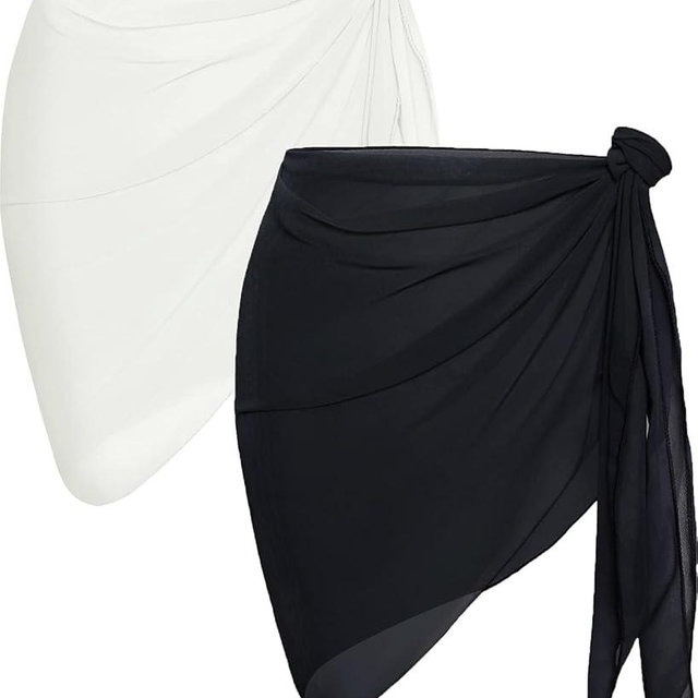 CHICGAL 2 Pieces Women Beach Sarong Bathing Suit Wrap Skirt Sheer Bikini Swimsuit Cover Ups for Swimwear