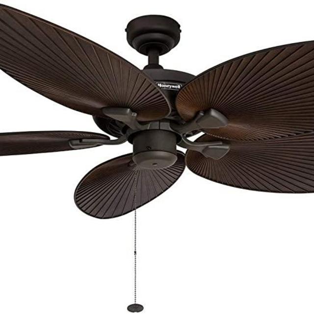 Honeywell Palm Island 52-Inch Tropical Ceiling Fan, Five Palm Leaf Blades, Indoor/Outdoor, Damp Rated, Bronze