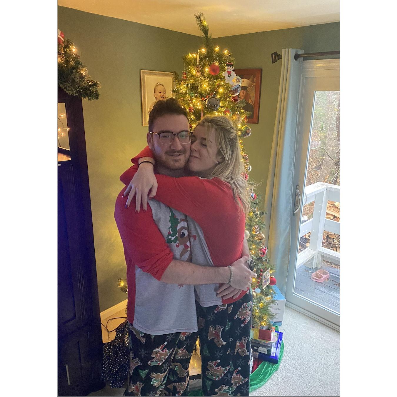 Our first Christmas together. We both found out later that day we had Covid (if you've ever heard of that), so that's why we look delirious.