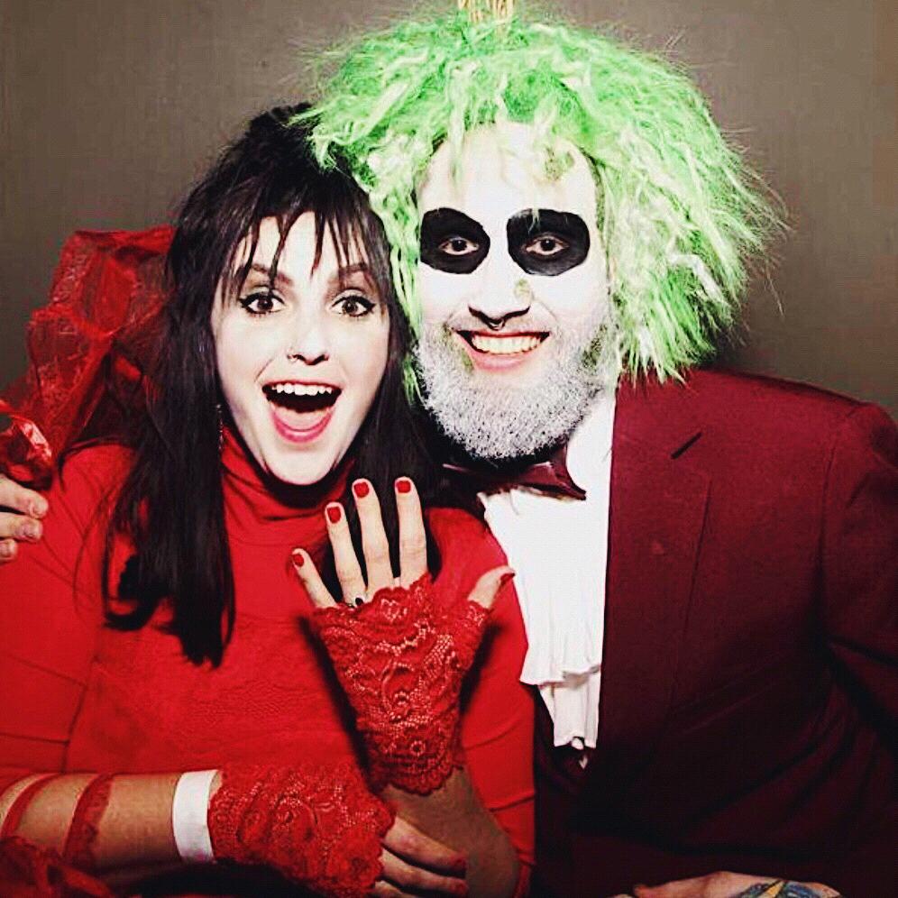 The night Tyler and Sara got engaged, dressed as Beetlejuice & Lydia.