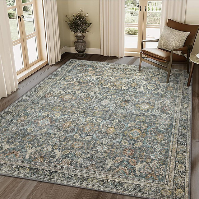 BESBLEE 8X10 Area Rugs Machine Washable Rugs for Living Room, Vintage Boho Large Rugs for Bedroom Dining Room, Non Slip Indoor Soft Distressed Lightweight Thin Low Pile Carpet, Terracotta