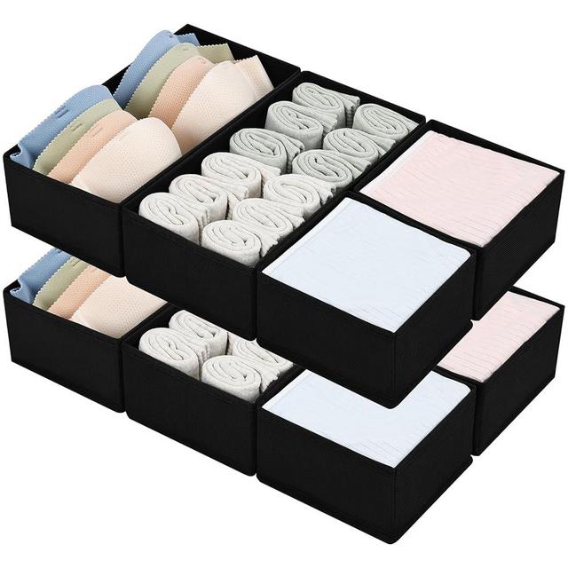 DIMJ Drawer Organizers, Set of 8 Clothes Drawer Organizer, Foldable Closet Drawer Organizer, Dresser Drawer Organizers Dividers for Baby Clothes, Socks, Belt, Tie (Black)