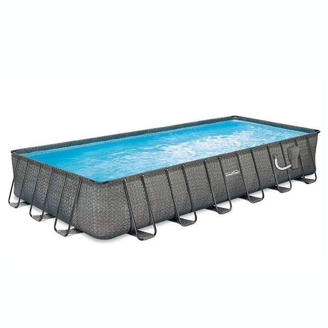 Summer Waves P42412521 Elite 24ft x 12ft x 52in Outdoor Rectangular Frame Above Ground Swimming Pool Set w/Filter Pump, Cover, Ladder, & Ground Cloth