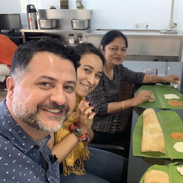 Masala dosa - a crepe-like savory dish common in South India - with Vahid's Auntie Sheila! Vahid was born in Bangalore, India and we had a chance to visit beloved friends and family during our trip!