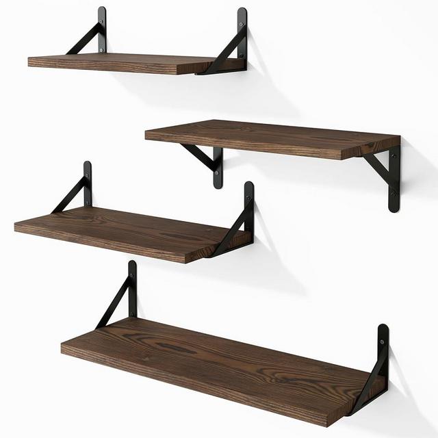 YGEOMER Floating Shelves, Rustic Wood Shelves, 4 Sets of Wall Mounted Shelf for Bathroom Decor, Bedroom, Living Room and Plants (Distressed Pine)