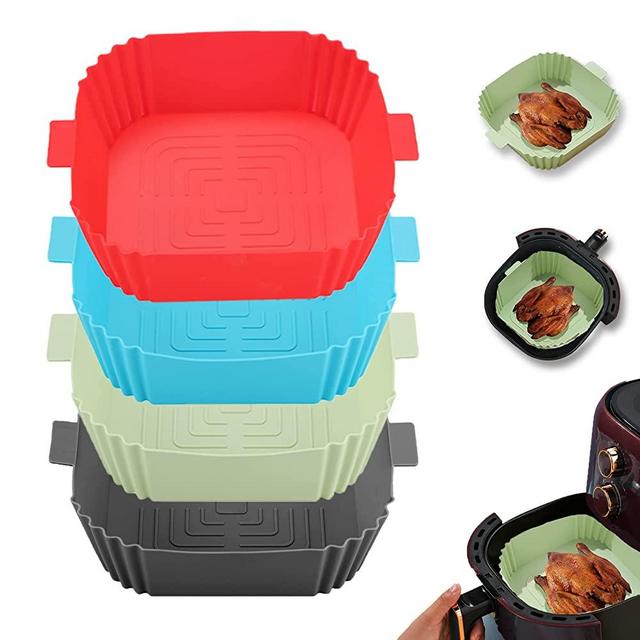 Silicone Air Fryer Liners,LYHOLKEER 4Pcs Air Fryer Silicone Reusable Liners Square,Food Safe Air Fryers Oven Accessories,Replacement Of Flammable Parchment Liner Paper,Silicone Baking Tray Pots
