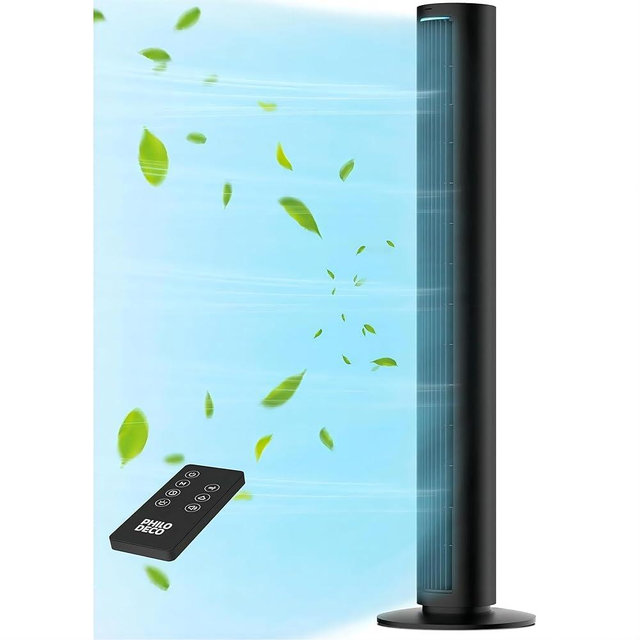 PHILODECO Tower Fan For Bedroom, 40 Inch Bladeless Fan, 80 ° Oscillating Fan, Silent Floor Fan With Remote Control Led, 4-Speed Multiple Modes, 7h Timer, Large Air Outlet