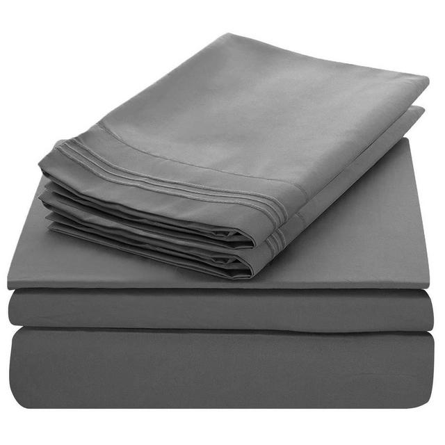 Plain Microfiber Bed Sheet Set(Gray ,Queen) Deep Pocket Bed Sheet Set 1800 Series 4 pieces (1 Fitted Bed Sheet,1 Flat Sheet 2 Pillow Cases)-Wrinkle,Fade & Stain Resistance-Lux Decor Collection