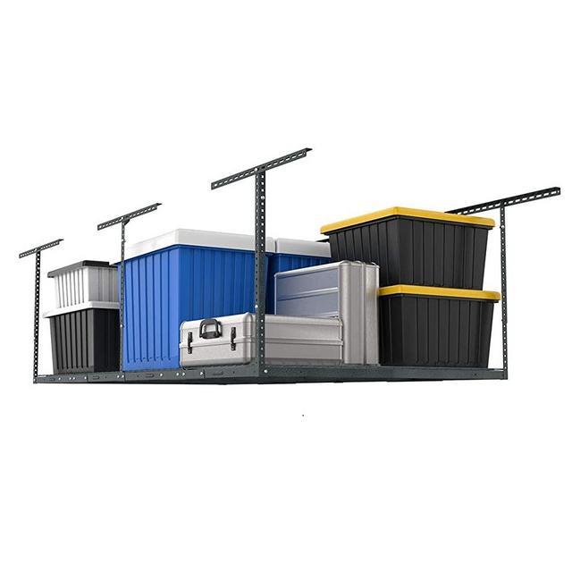 FLEXIMOUNTS 4x8 Overhead Garage Storage Rack Adjustable Ceiling Garage Rack Heavy Duty, 96" Length x 48" Width x (22''-40" Ceiling Dropdown),Hammertone