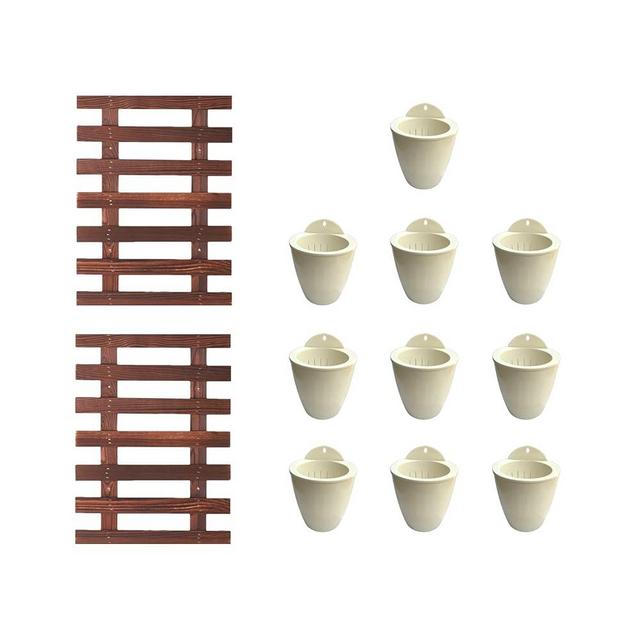 LalaGreen Bundle - 5" Pot + 2 Wooden Plant Holder, White Self Watering Pot, Wall Hanging Planters for Indoor and outdoor,Wall Mount Air Plants Succulent Holder Hanger,Vertical Garden Plant Stand Decor