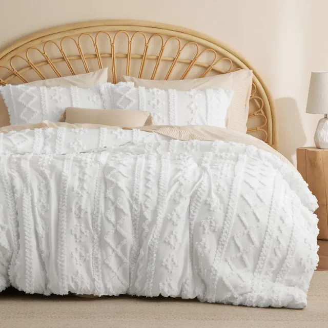 3Pcs Tufted Boho Farmhouse Shabby Chic Embroidery Bright White King Size Comforter Set - Bedsure