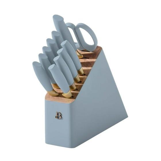 Beautiful-12-Piece Stainless Steel Knife Block Set with Soft-Grip Ergonomic Handles​ (Cornflower Blue) by D'rew Barry'more