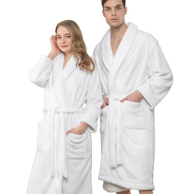 American Soft Linen Warm Fleece Robe, Mens and Womens Robe Fuzzy, 1 Piece Unisex Plush Adult Bathrobe for Bathroom