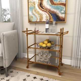 Metal Rolling 3-Shelf Home Bar Cart