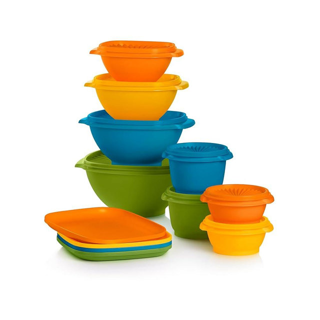 Tupperware Heritage Retro Collection, Bowls & Plates, 20 Piece Food Storage Container Set in Retro Colors, Dishwasher Safe and BPA Free