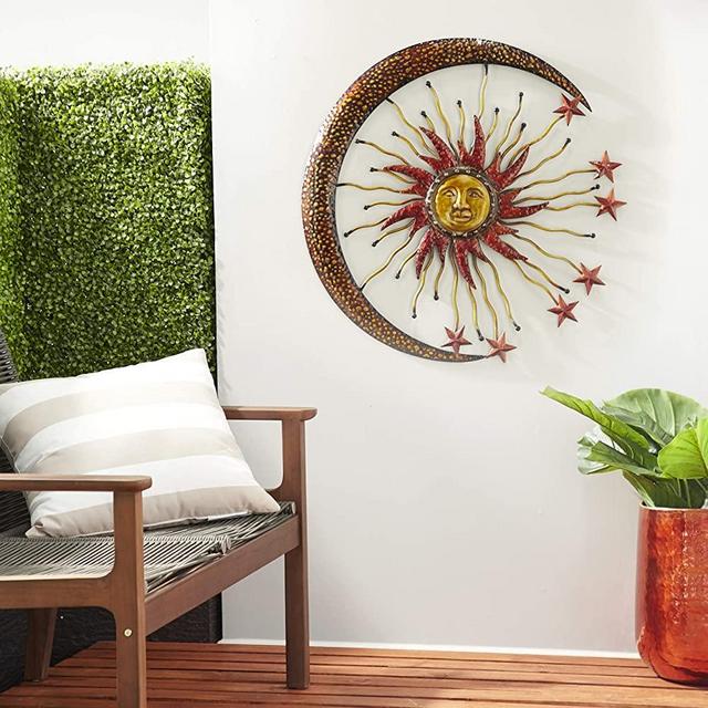 Deco 79 Eclectic Celestial-Themed Metal Wall Decor, 36"Diameter, Copper and Gold Finishes