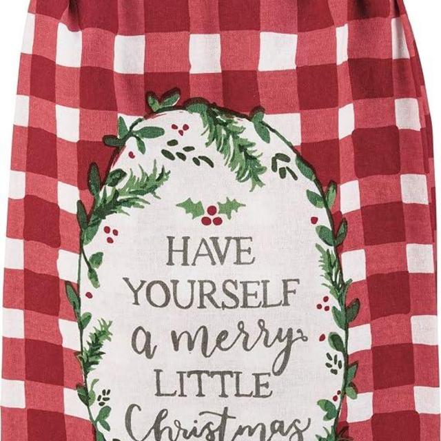 Primitives by Kathy Decorative Kitchen Towel - Have A Merry Little Christmas, Hand Illustrated with Festive Holly Design