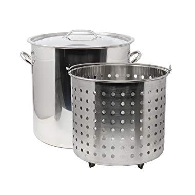 CONCORD 53 QT Stainless Steel Stock Pot w/Basket. Heavy Kettle. Cookware for Boiling
