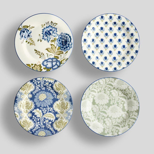 Kravet Jardin Appetizer Plates, Mixed Set of 4 - Azure