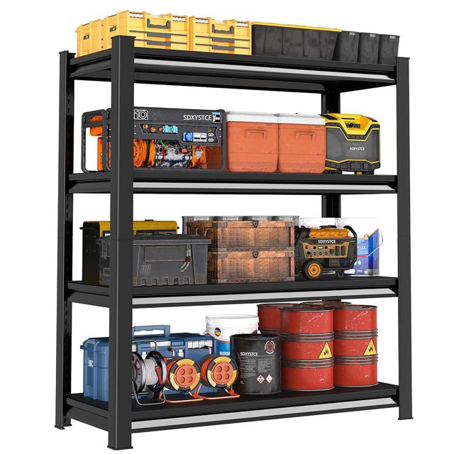 SDXYSTCE 40" W Garage Shelving Heavy Duty, 1800LBS Loads Garage Storage Shelves Heavy Duty, 4-Tier Metal Shelving Units and Storage Racks, Industrial Utility Shelf,40" Wx16 Dx72 H, Black