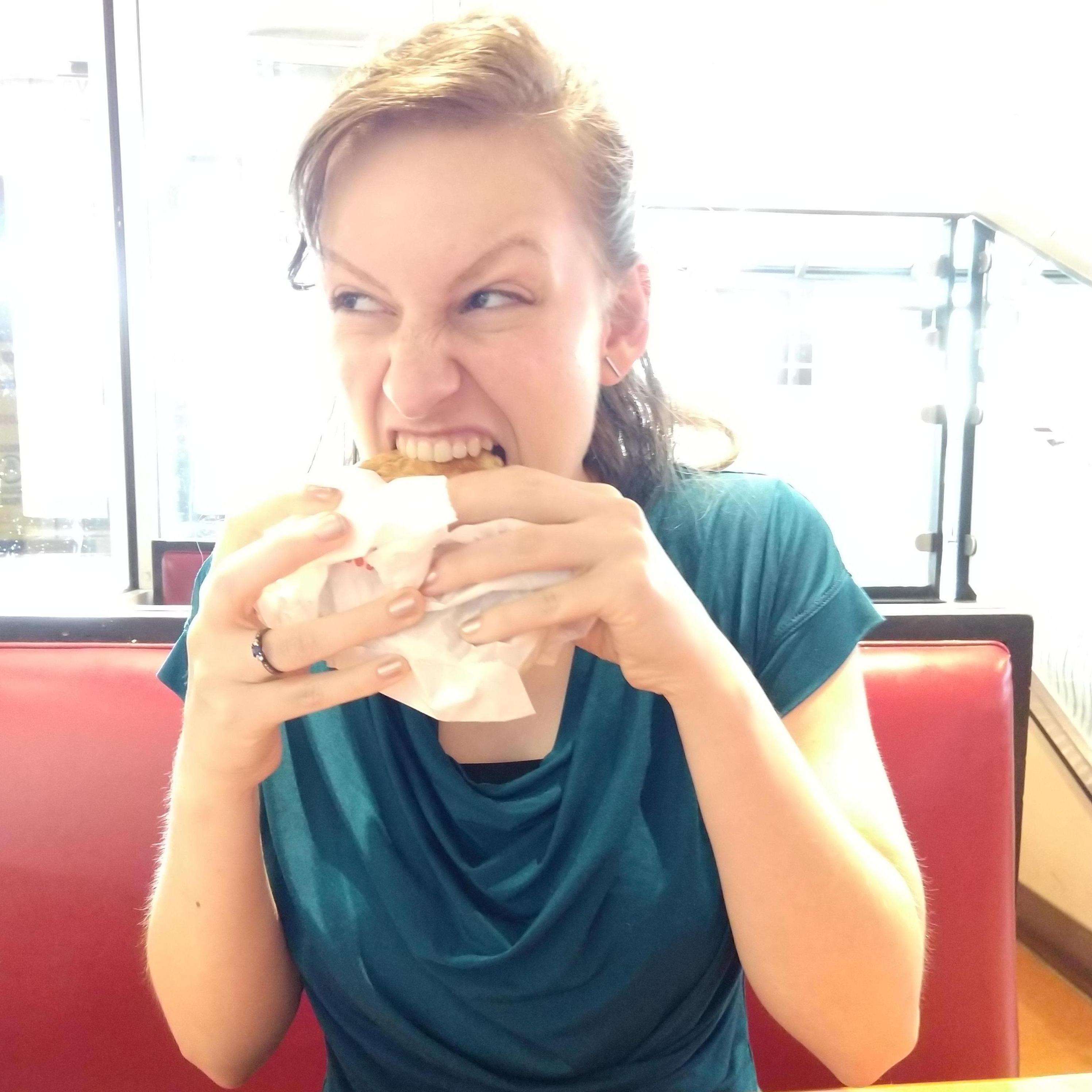 Yong likes candid photos: I love this one. This wins "the photo of the trip." Libbi surely ran on Dunkin that day. (05/25/2019, Cambridge, MA)