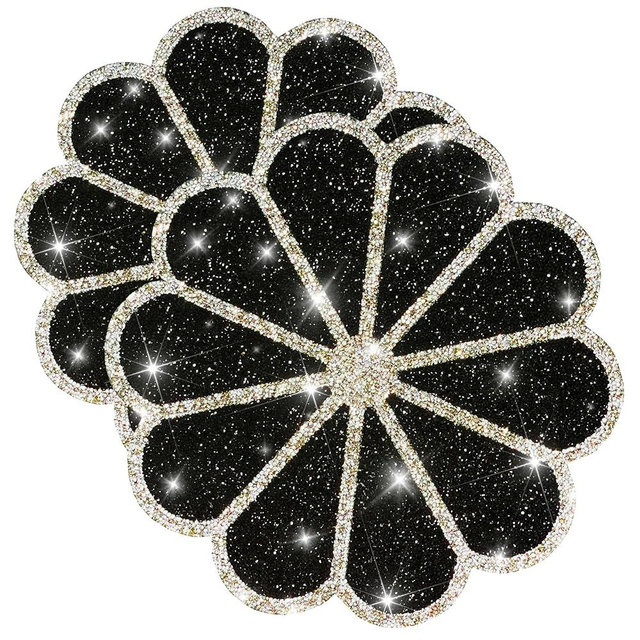 Washable Waterproof Diamond Circle Placemats for Round Tablescape Decor for Dinner and Kitchen Bling Placemats for Weddings & Special Events (Black)-2PCS