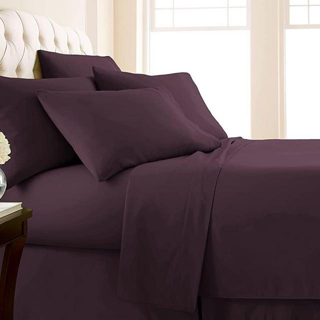 Vilano Springs, 6-Piece, 21-Inch Extra Deep Pocket Sheet Set, Premium Quality, Easy Care, Shrinkage Free Sheet Set with 1 Flat Sheet, 1 Fitted Sheet, 4 Pillowcases, Purple, King
