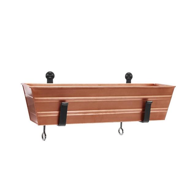 22"W Rectangular Flower Box Copper Plated Galvanized Steel with Black Wrought Iron Clamp-On Brackets - ACHLA Designs