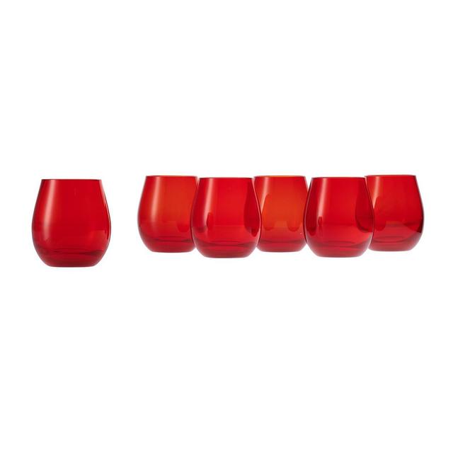 Blue Rose Polish Pottery 8oz. Red Stemless Wine Glass - Set of 6
