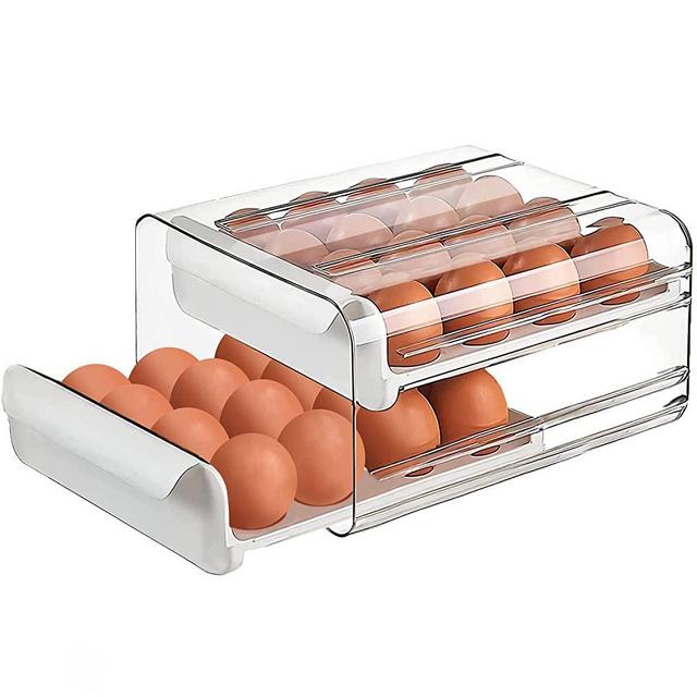 Large Capacity Egg Holder for Refrigerator, Egg Storage Container Organizer Bin, Clear Plastic Storage Container, Egg Fresh Storage Box with Handles, Egg Fresh Storage Box for Fridge (2 Layer)