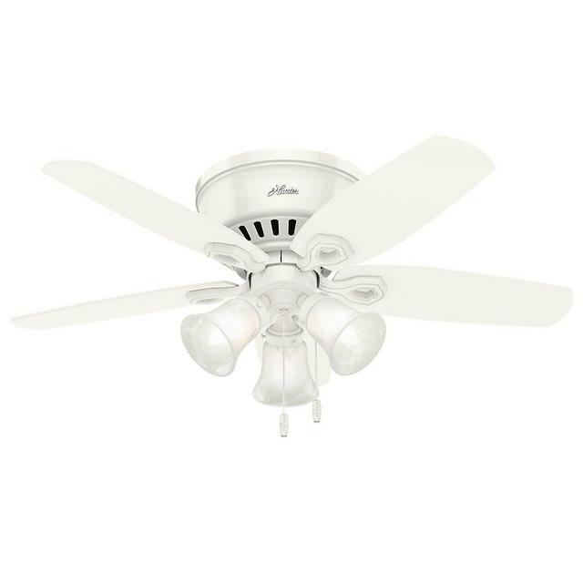 Hunter Builder Indoor Low Profile Ceiling Fan with LED Light and Pull Chain Control, 42", White