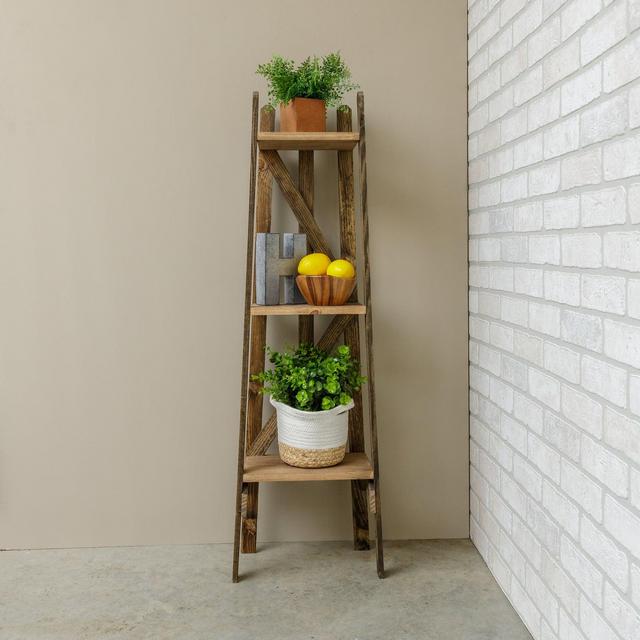 Three tier shelf, rustic wood shelving...