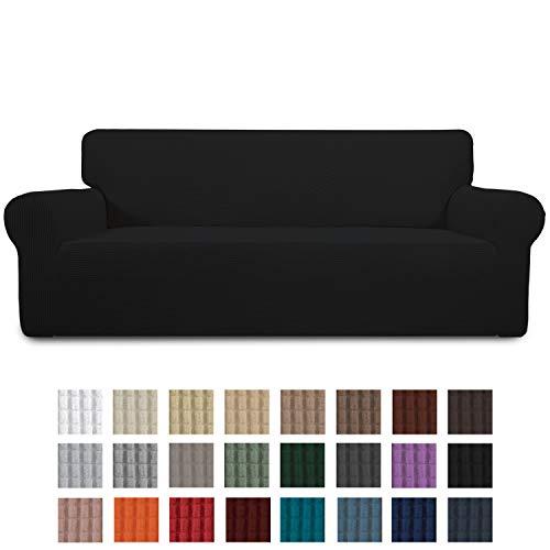 Easy-Going Stretch Sofa Slipcover 1-Piece Couch Sofa Cover Furniture Protector Soft with Elastic Bottom for Kids, Spandex Jacquard Fabric Small Checks(Sofa,Black)