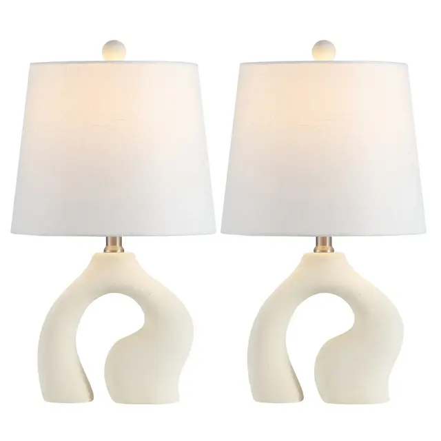 JONATHAN Y Tula 19" Scandinavian Minimalist Ceramic Arch LED Table Lamp, Cream