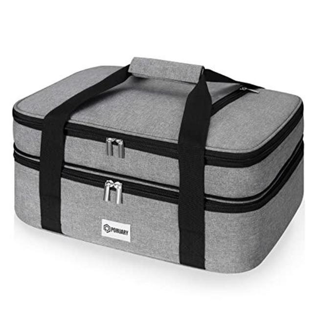 Poruary Casserole Carrier for Hot or Cold Food,Expandable Insulated Bag,Perfect Lasagna Holder Tote for Potlucks, Picnics,Beaches,Traveling or Gifts,Fits 9“x13” Baking Dish,Gray