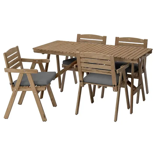 FALHOLMENTable and 4 armchairs, outdoor, light brown stained/Frösön/Duvholmen dark gray