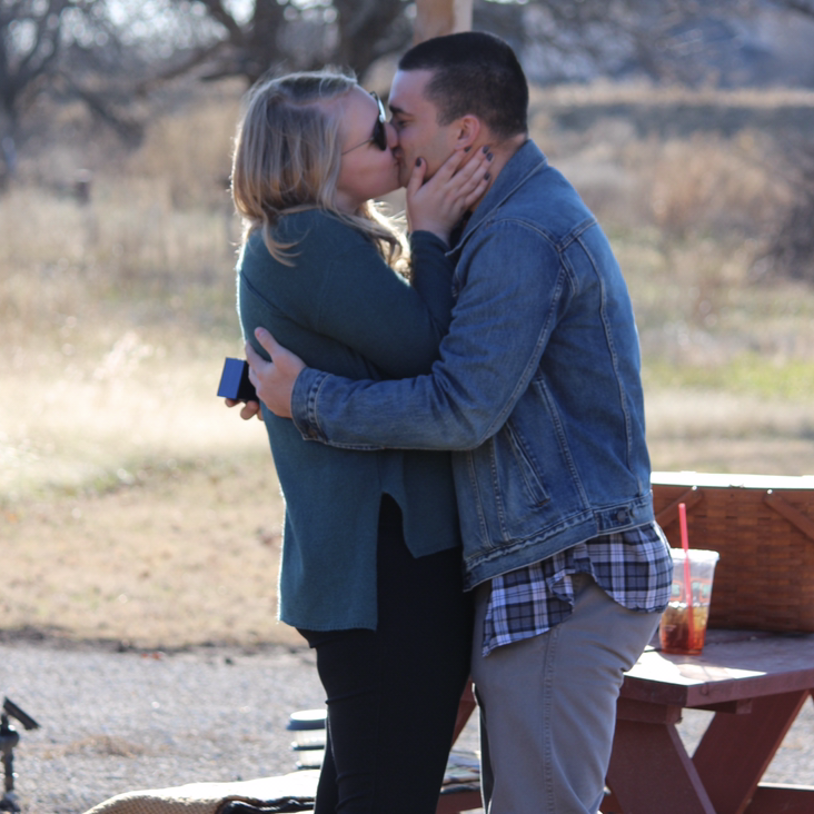 The proposal! Just seconds after Audrey said yes and Grant's mom and sister snuck out of the tree they were hiding in.