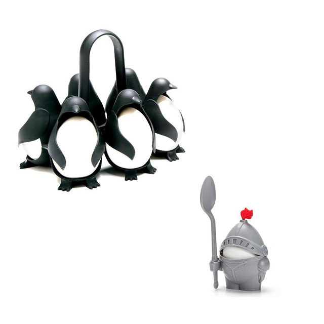 PELEG DESIGN Egguins 3-in-1 Cook, Store and Serve Egg Holder + Arthur- Soft or Hard Boiled Egg Cup Holder With a Spoon Included Bundle