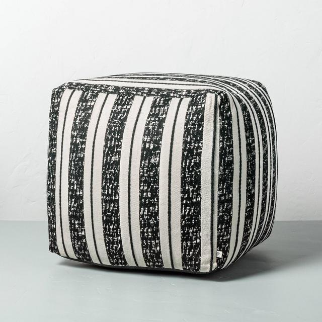 Bold Stripe Outdoor Ottoman Pouf Black/White - Hearth & Hand™ with Magnolia