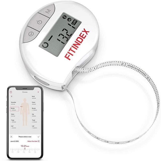 Smart Body Tape Measure, FITINDEX Bluetooth Digital Measuring Tape for Body, Soft Sewing Tape, with LED Monitor Display, Lock Pin, Retractable Button, Fitness Body Measurement via Phone App