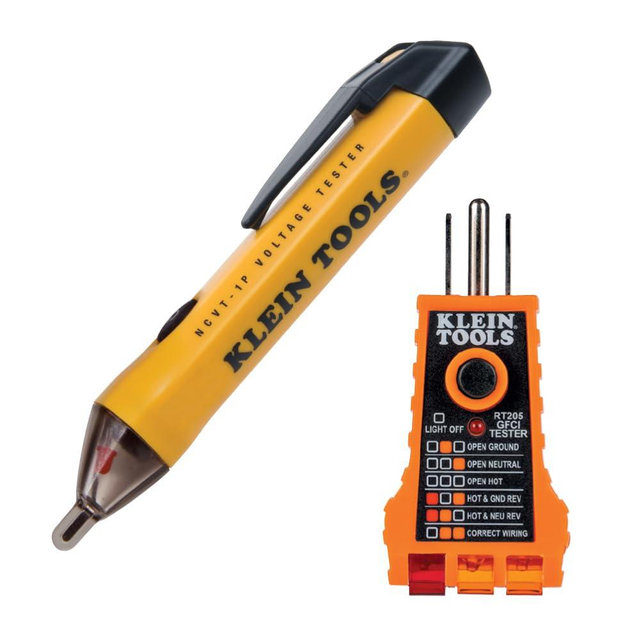 Klein Tools NCVT1PKIT Electrical Tester Kit with Non-Contact Low Voltage Tester, 50 to 1000V AC and GFCI Receptacle Tester, 2-Piece