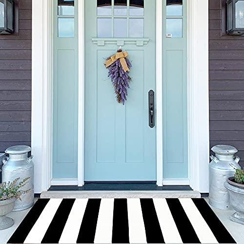 Black and White Outdoor Rug,LEEVAN 2x4 ft Striped Indoor Mat Front Porch Rug Welcome Doormat Washable Woven entryway Throw Runner Rugs Decor for Entrance/Bathroom/Laundry Room