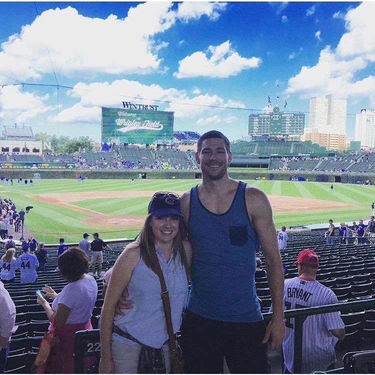 Two months after this photo was taken of us during our first game at Wrigley Field, the Cubs won their first world series in 108 years. You're welcome, Chicago.