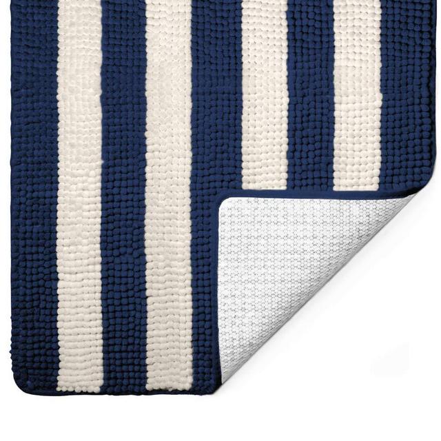 Gorilla Grip Original Luxury Chenille Bathroom Rug Mat, 36x24, Extra Soft and Absorbent Shaggy Rugs, Machine Washable, Quick Dry Bathmat, Plush Carpet for Tub, Shower Bath Room Floor Mats, Navy Ivory