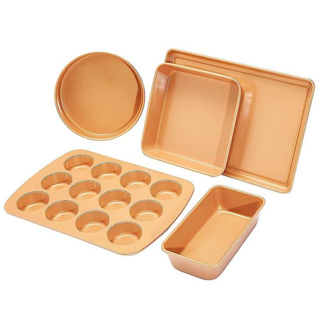 Amazon Basics Ceramic Nonstick Baking Sheets and Pans Bakeware Set, 5-Piece Set- Copper Color