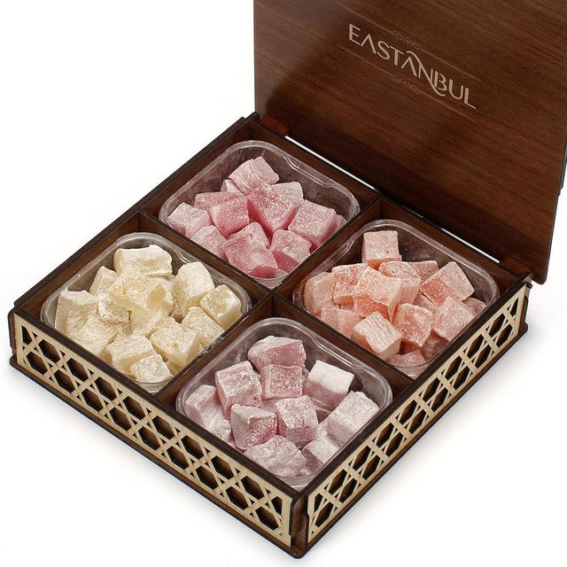 Eastanbul Turkish Delight, 35.3oz, Turkish Delights Candy, Assorted Lokum in Souvenir Wooden Gift, International Candy, Dulces de Narnia, Plain, Gluten Free, No Synthetic Ingredients, Vegan Gift