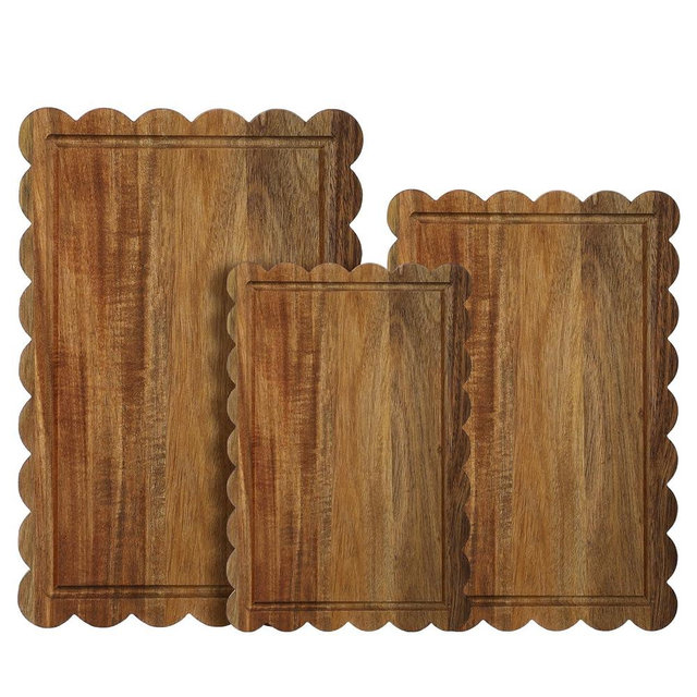 Acellegic 3 Pcs Acacia Wood Scalloped Cutting Boards for Kitchen with Juice Groove Blank Wood Charcuterie Tray for Snack Cheese Appetizers Grazing Platter Engraving Gift Crafts Rustic Wall