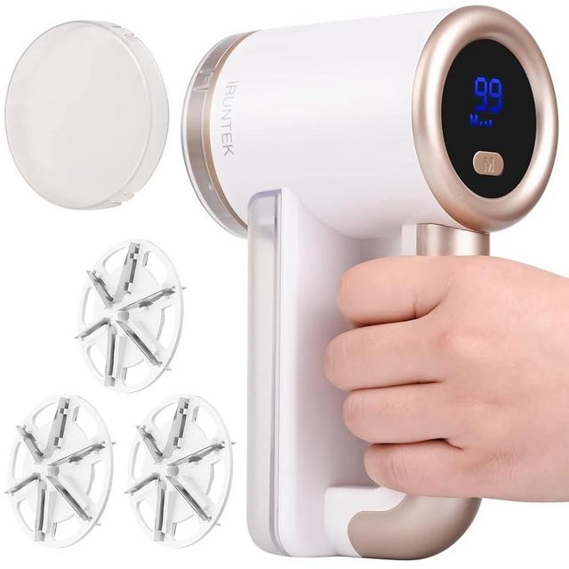 iRUNTEK Rechargeable Fabric Shaver, Electric Commercial Lint Remover with LED Display & Big Trash Box, 3-Speeds for Removing Fuzz and Pill from Clothes, Furniture, Sweater, Couch and Blanket, White