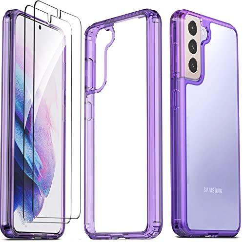Ferilinso for Samsung Galaxy S21 5G Case with 2 Pack Tempered Glass Screen Protector [Hard PC Back+TPU Flexible Frame] [Military Grade Protection] [10X Anti-Yellowing] [Full Body Coverage]-PurpleCover