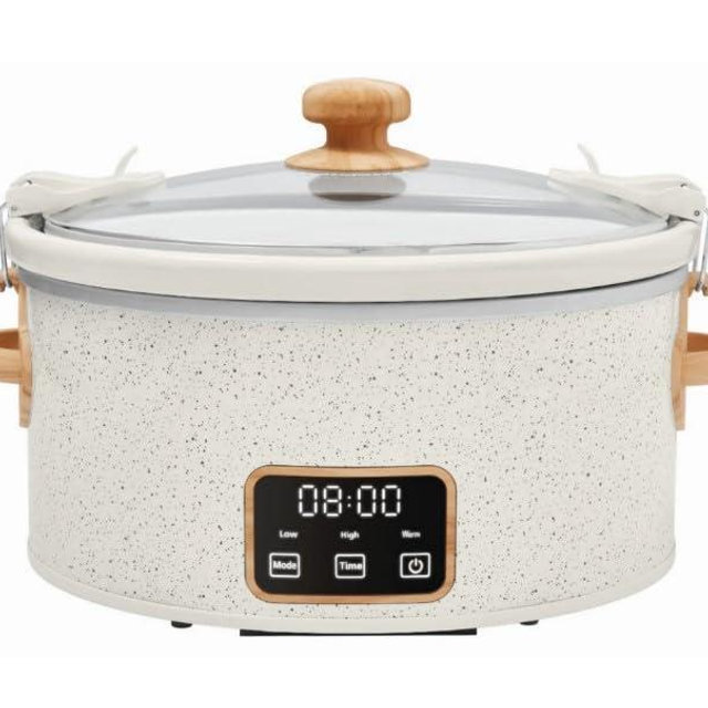 Pioneer Woman 6 QT Slow Cooker, Locking Lid, Removable Crock, Digital ~ (Linen Speckle)